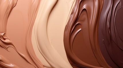 Naklejka premium Cosmetic smears of creamy dark skin texture on a beige background, creating a rich aesthetic. Ai Generated.