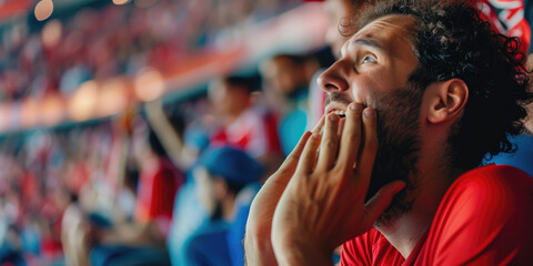 soccer fan suffering in the stands because of his team's defeat - obrazy, fototapety, plakaty