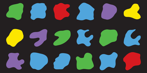 Random inkblot, organic blob shape. Splat graphic, fluid drop. Pebble silhouette, irregular ink stain.