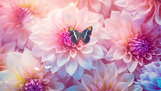  summer blossoming delicate dahlia blooming flowers. pink and white dahlia. seamless looping overlay 4k virtual video animation background 