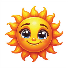 a smiling sun with big eyes and a smile on it's face is shown vector illustration