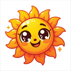 a smiling sun with big eyes and a smile on it's face is shown vector illustration