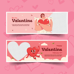 flat valentine s day horizontal banner template design vector illustration