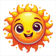 a smiling sun with big eyes and a smile on it's face is shown vector illustration