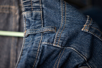 Close up of blue jeans pocket.