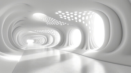 White tunnel with lights. Created with Ai