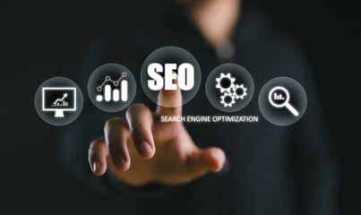 SEO Search Engine Optimization Marketing Ranking Traffic Website Internet Business Technology Concept.