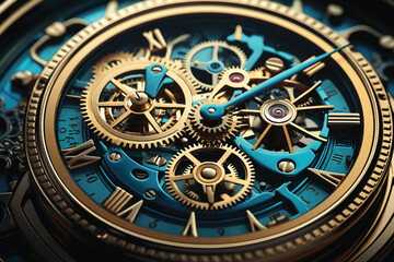 Fototapeta na wymiar The clock work of an old gold pocket watch.