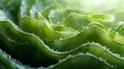 Lush Lullaby: Aloe vera leaf close-up, its wavy texture exuding calming rhythms in macro.