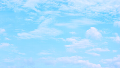 Light blue sky and white clouds. (panorama) With copy space.	
