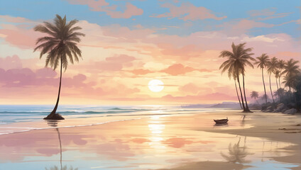 Fototapeta na wymiar sunset on the beach,beautiful landscape