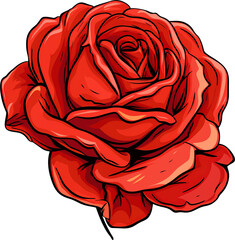 Cartoon style red rose isolated on transparent background. PNG