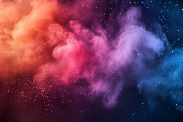 Exploding rainbow colors dust and powder, catching the moment of abstract splattered with dreamy and fantastic effect, on a isolated dark background, minimalist, copy space... - obrazy, fototapety, plakaty