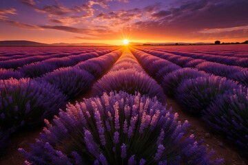 The golden hour glow on a field of lavender