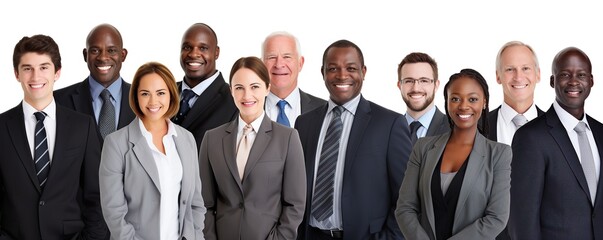 Group of ethnically diverse successful business team on white background