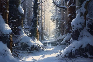 Papier Peint photo Lavable Route en forêt The tranquil beauty of a snow covered forest