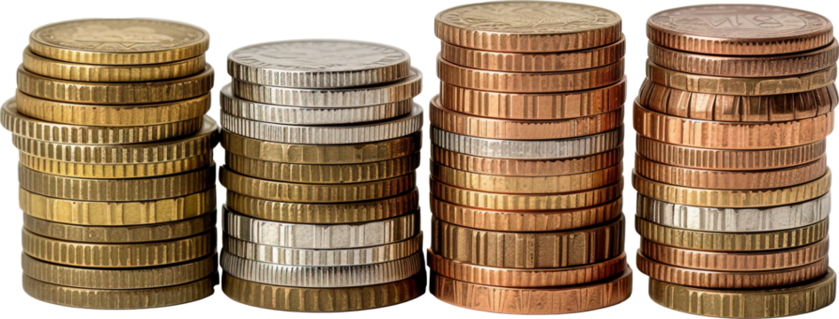 Coins isolated on transparent background. PNG