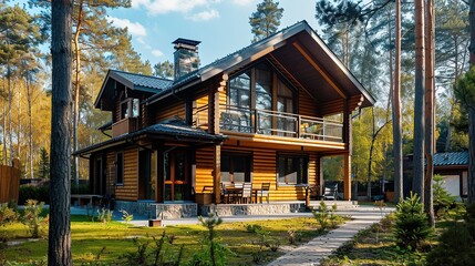 Obraz premium real estate building of modern wooden house