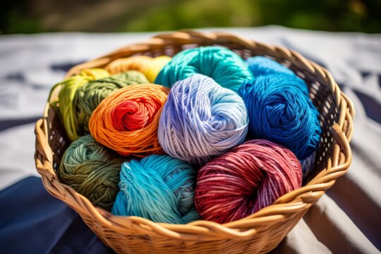 A basket of eco-friendly yarn made from recycled fibers