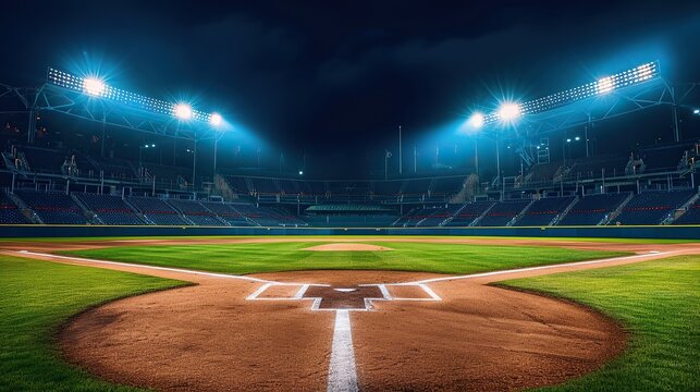 Professional baseball arena with spotlight