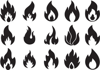 Fire burning flames. Set of flame icons for reuse in designing poster, banner or online games. High HD quality images. Burning fuel or gas symbols.