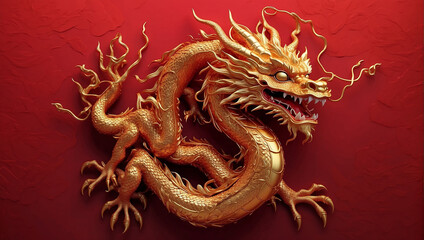 Obraz premium chinese dragon statue on the wall chinese dragon statue in chinese temple chinese dragon statue