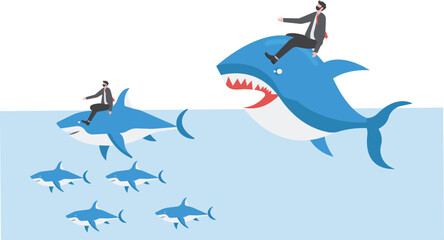 Big fish with dollar sign eating many small ones.business concept

