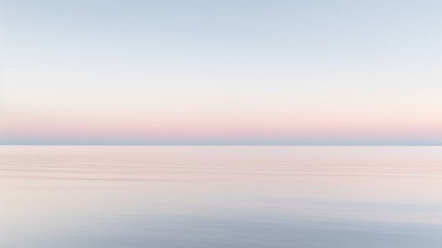 Fototapeta Clear blue sky sunset with glowing orange teal color horizon on calm ocean seascape background. Picturesque generative ai