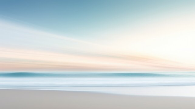Clear blue sky sunset with glowing orange teal color horizon on calm ocean seascape background. Picturesque generative ai