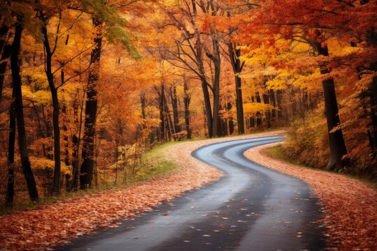 Colorful leaves on a winding country road