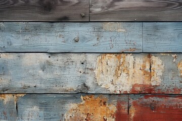 A close-up of a weathered wooden fence with peeling paint