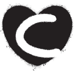 Spray Painted Graffiti font C  inside heart isolated with a white background.