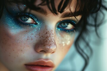 Womans face highlighting her beautiful blue eyes