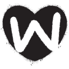 Spray Painted Graffiti font W  inside heart isolated with a white background.