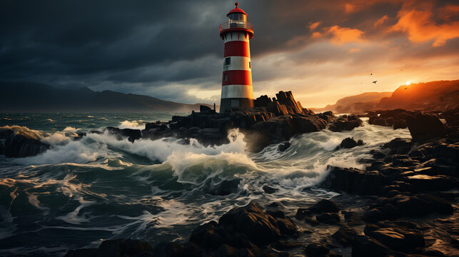 Un vieux phare solitaire guide les navires dans la nuit noire, t&eacute;moignant silencieusement des mar&eacute;es de la vie.