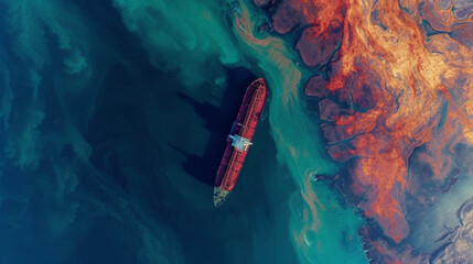 A satellite image of a shipping route for oil and gas tankers depicting the strategic planning and...