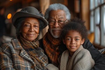 a heartwarming multigenerational family gathering in a cozy home setting emphasizing joyful interactions Include diverse ages and ethnicities showcasing a range of emotions and - obrazy, fototapety, plakaty