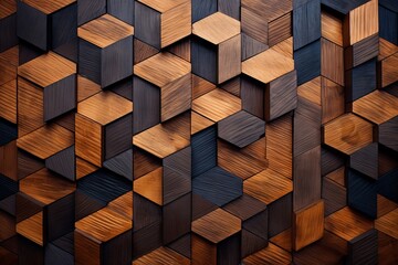 Artistic wood wall design with geometric patterns - obrazy, fototapety, plakaty