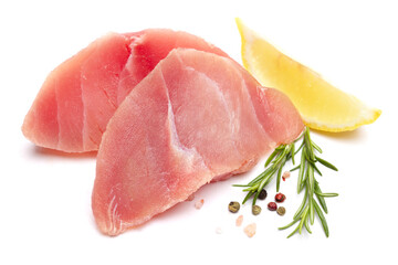 Fresh tuna Fish steak isolated on a white background