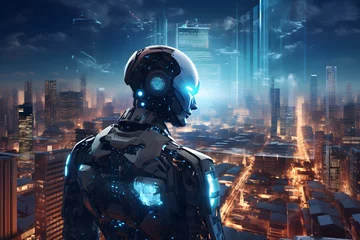Foto op Canvas 未来のテクノロジーでAIロボット型ビジネスマンが世界を監視している © dadakko