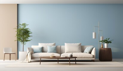 Fototapeta na wymiar ideas for arranging a family or guest room with sofas, lamps, potted ornamental plants, tables that are simple and minimalist but still give the impression of being clean and elegant.