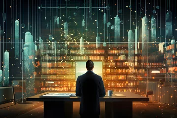 Foto op Canvas 未来のテクノロジーでAIロボット型ビジネスマンが世界を監視している © dadakko