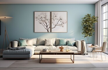 Fototapeta na wymiar ideas for arranging a family or guest room with sofas, lamps, potted ornamental plants, tables that are simple and minimalist but still give the impression of being clean and elegant.