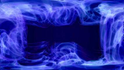 Blue purple energy magic frame made of futuristic waves and lines of liquid plasma smoke particles. Abstract background