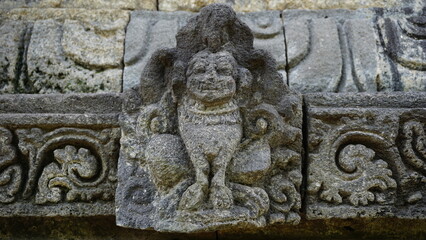 Relief on the wall of Tegowangi temple in Kediri, East Java. This temple is the place for the Bhre Matahun Pendharmaan