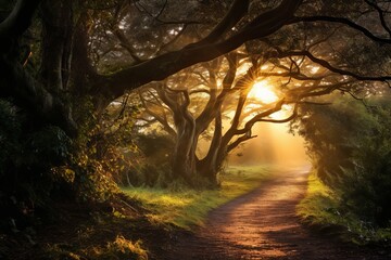 The golden hour glow on a country path