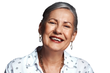 Elderly woman, portrait and happy in retirement, grandmother and positivity in headshot. Pension, health and wellness with old age, smile on face for good mood isolated on png transparent background