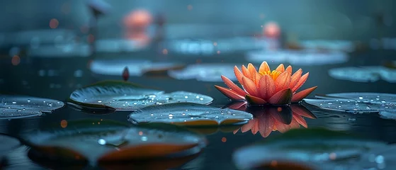 Foto op Canvas Concept of lotus and water lilies on quiet water. © VanQuy