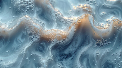 Obraz premium Texture of swirling patterns and ripples in the water as the solid ice dissolves revealing the movement and fluidity of the liquid below.