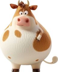 Cute fat cow smiling happily isolated on transparent background. PNG